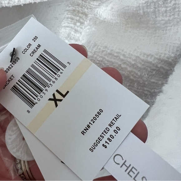 NWT Amanda + Chelsea Bouclé Tweed Jacket in White size XL - Picture 10 of 13